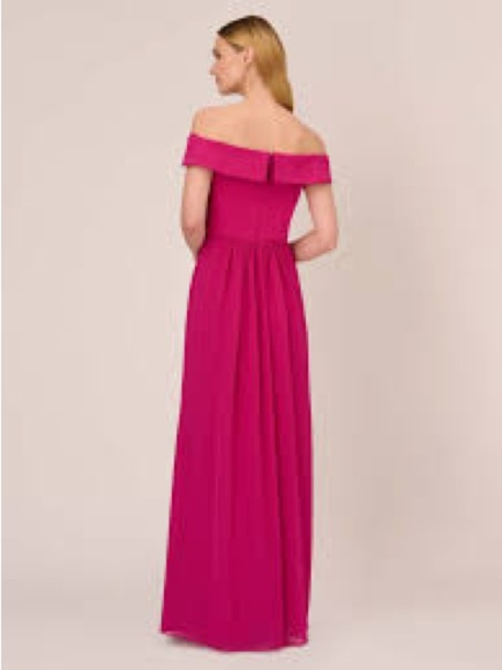 Adrianna Papell Pink Chiffon off The Shoulder Gown - Picture 2 of 10
